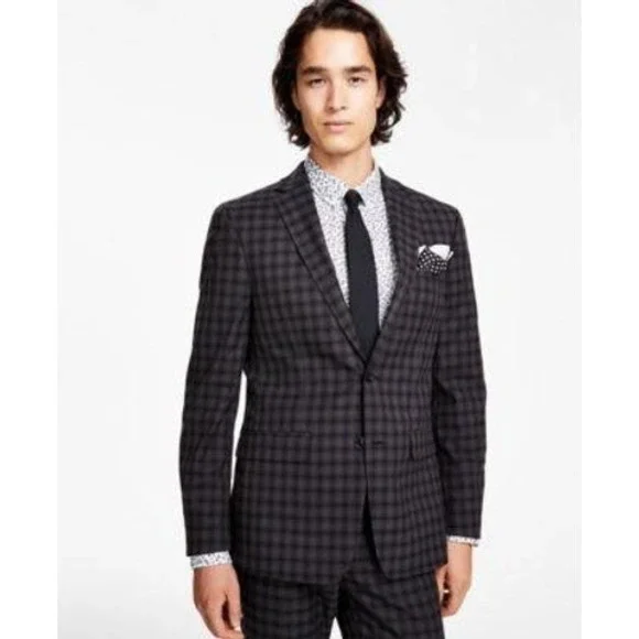 Bar III Blazer Mens 36R 36 Regular Gray Plaid Slim Fit Stretch Sport Coat Jacket - Picture 2 of 10